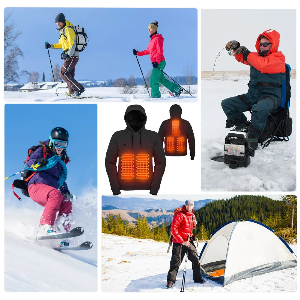 USB Rechargeable Heated Hoodies – 3 Heat Levels, Unisex, for Camping and Outdoor Work