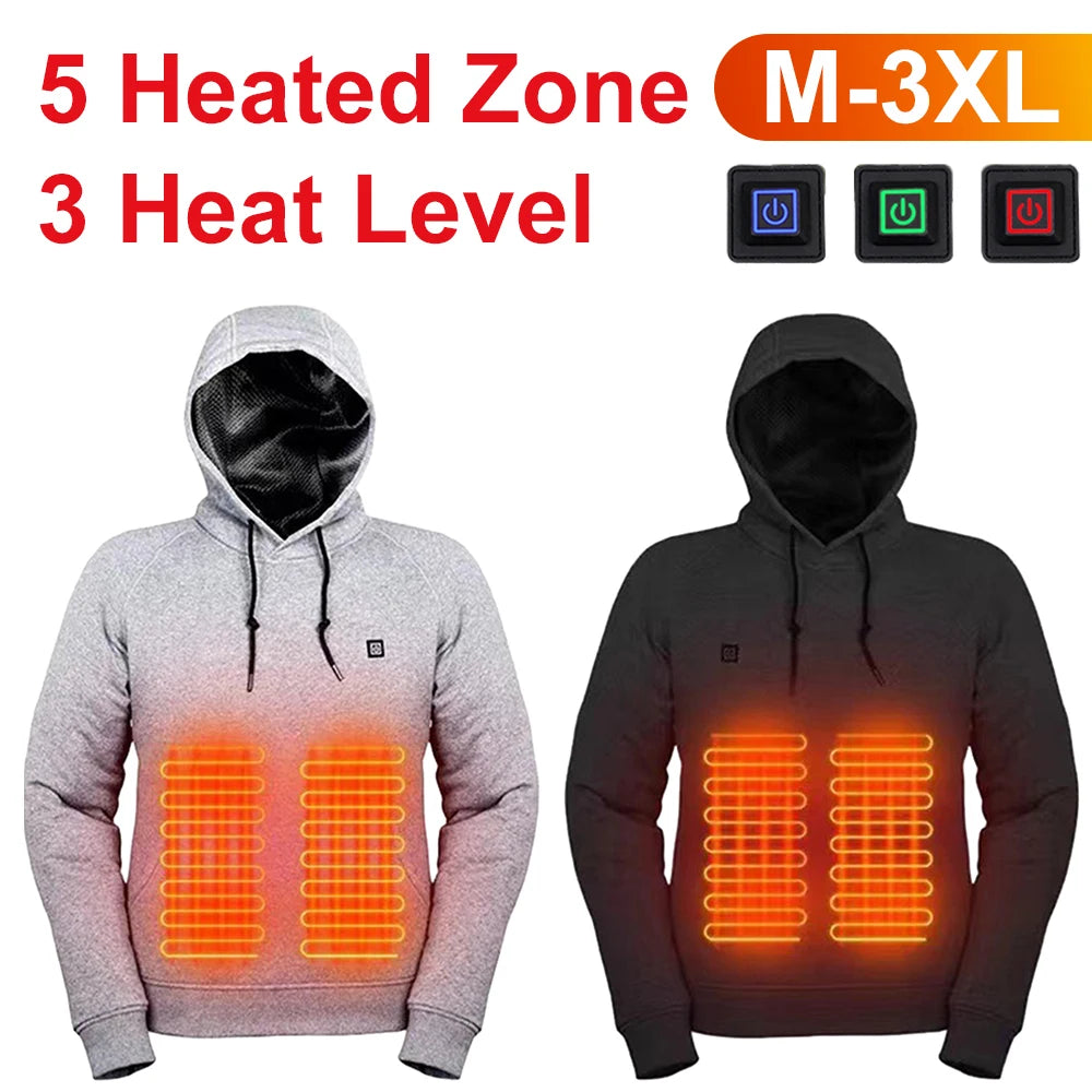 USB Rechargeable Heated Hoodies – 3 Heat Levels, Unisex, for Camping and Outdoor Work