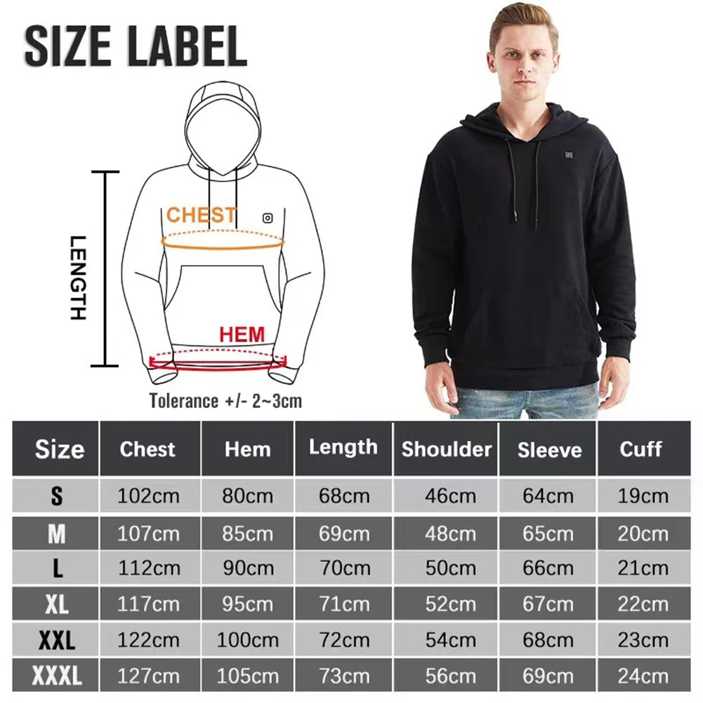 USB Rechargeable Heated Hoodies – 3 Heat Levels, Unisex, for Camping and Outdoor Work