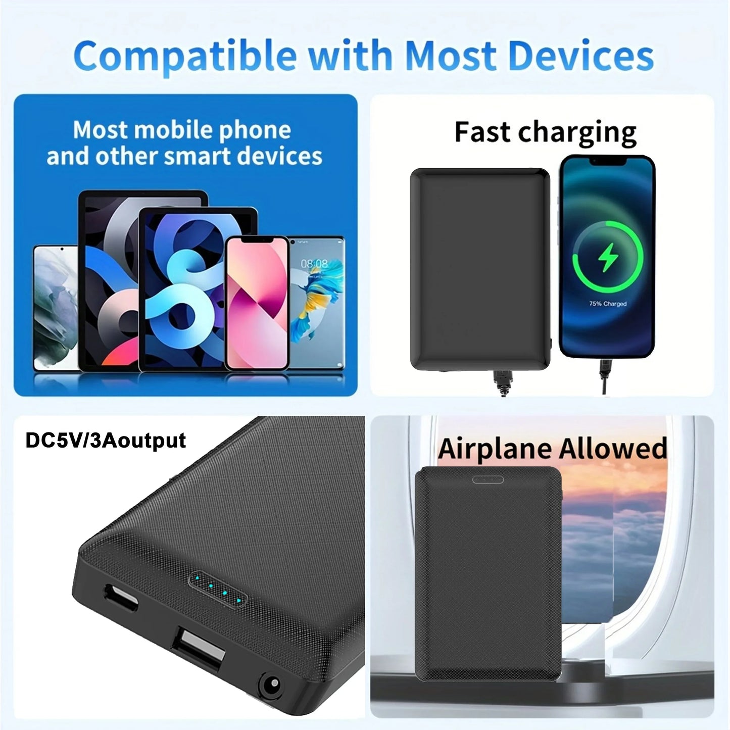 20000mAh Portable Power Bank – DC5V Charging for Heated Clothing and Devices