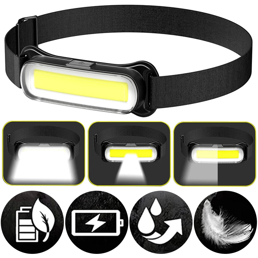 Waterproof Rechargeable Headlamp – 3 Modes, Adjustable Headband for Outdoor Activities