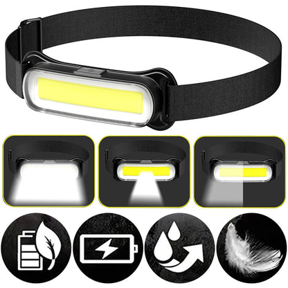 Waterproof Rechargeable Headlamp – 3 Modes, Adjustable Headband for Outdoor Activities