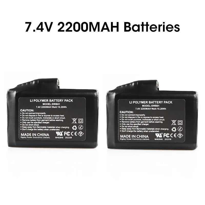 7.4V Rechargeable Battery Charger with 2200mAh Batteries for Heated Gear