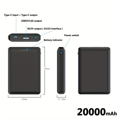 20000mAh Portable Power Bank – DC5V Charging for Heated Clothing and Devices