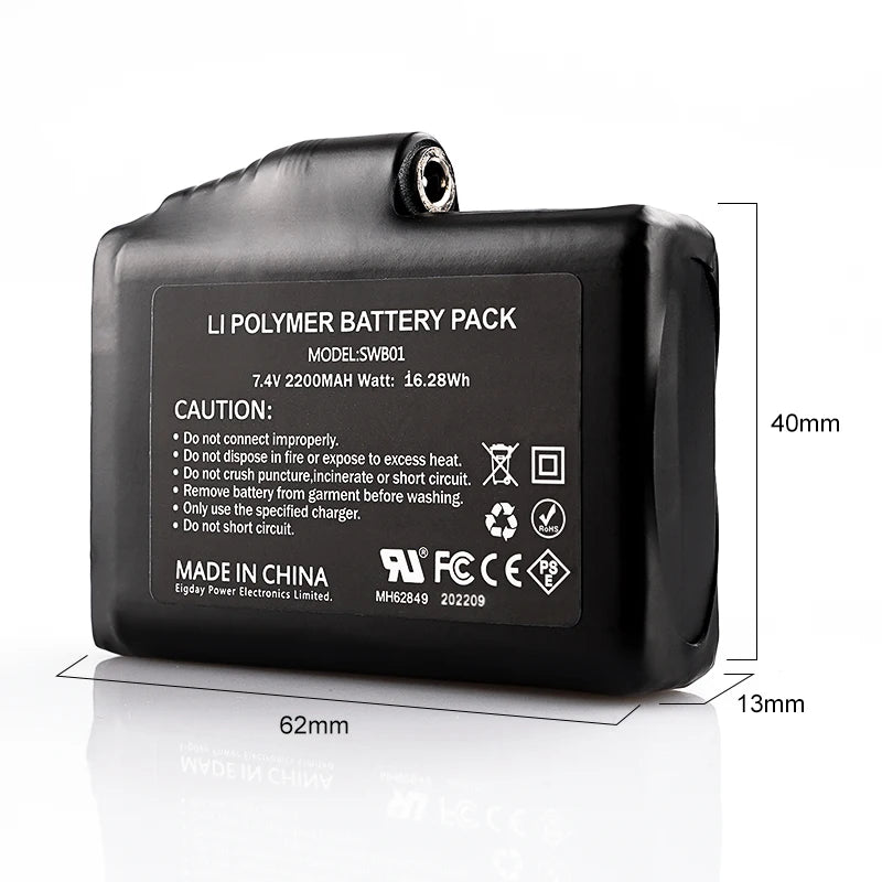 7.4V Rechargeable Battery Charger with 2200mAh Batteries for Heated Gear