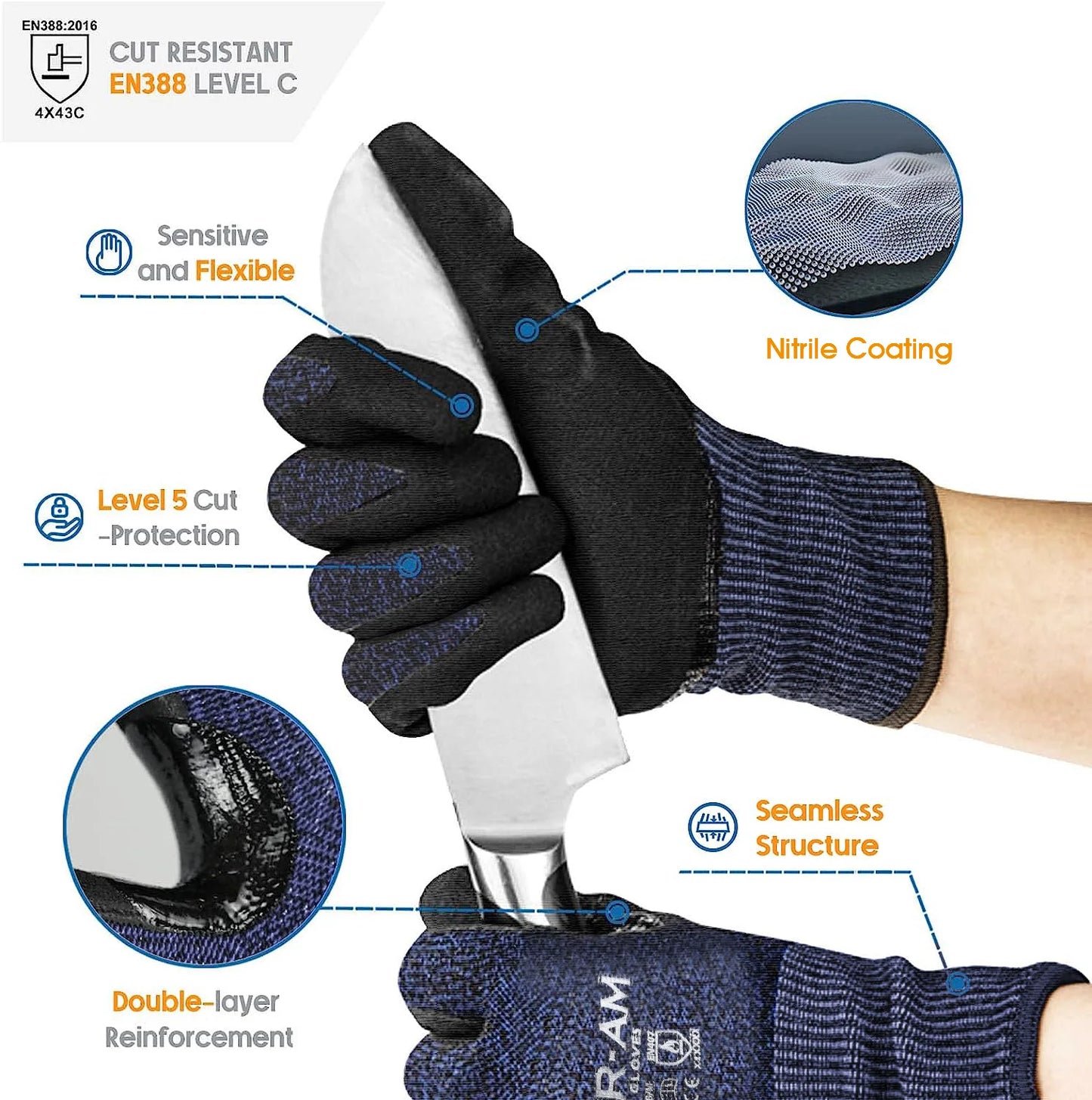 Level 5 Cut-Resistant Gloves, Nitrile Foam Coated