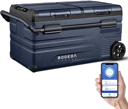 12V Portable Car Refrigerator – Dual Zone, WiFi Control, 80 Quart Capacity, -4℉ to 68℉, 12/24V DC