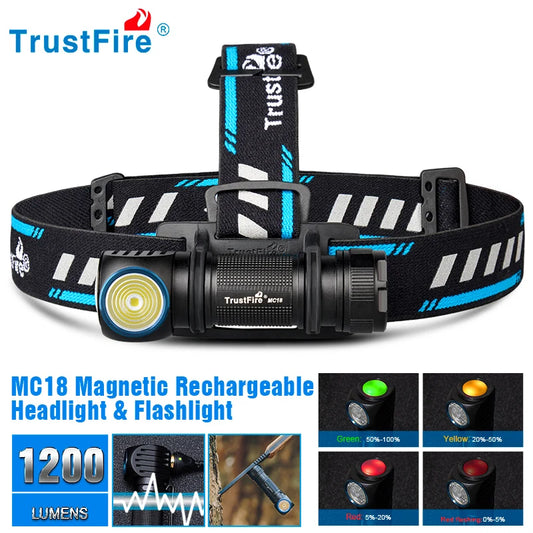 Trustfire MC18 LED Headlamp – 1200lm, USB Rechargeable, Magnetic Tail Cap