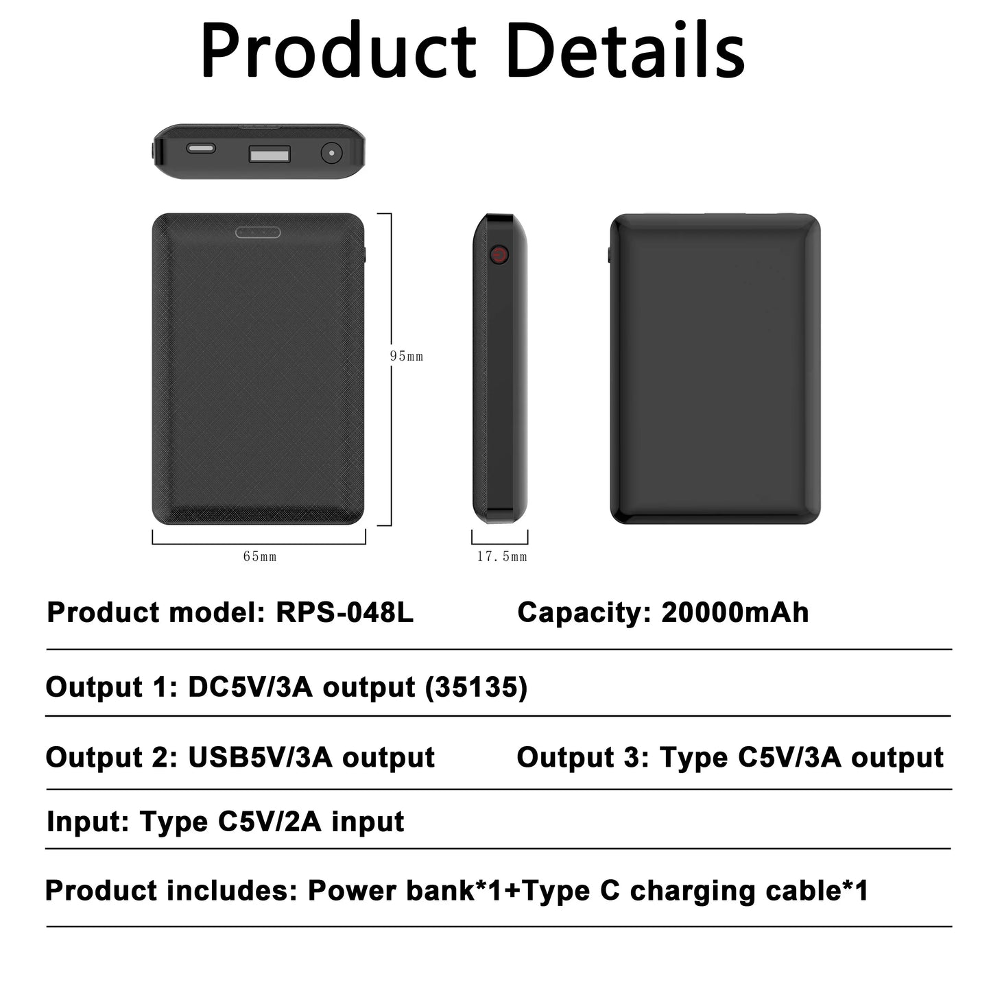 20000mAh Portable Power Bank – DC5V Charging for Heated Clothing and Devices