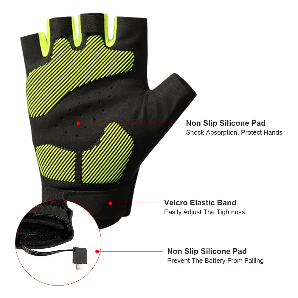 LED Half-Finger Cycling Gloves – Rechargeable, Breathable, Nightview