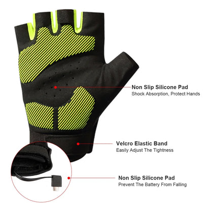 LED Half-Finger Cycling Gloves – Rechargeable, Breathable, Nightview